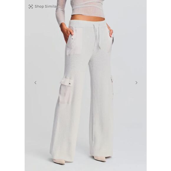 SER.O.YA Pants - Seroya Pants Womens Large Poe Knit Cargo Utility Wide Leg Silver Cotton Lounge